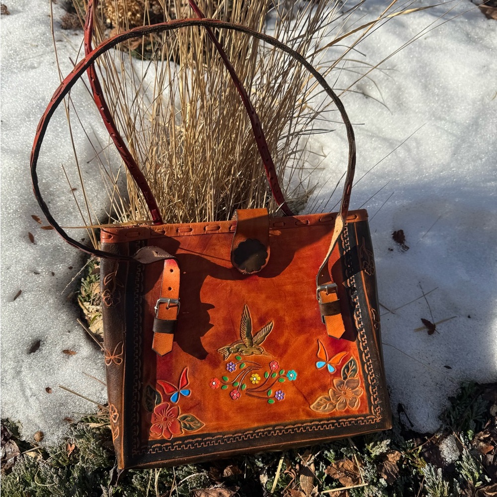 Handcrafted Floral Leather Shoulder Bag